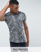 Noose & Monkey Tall Relaxed Shoulder T-shirt In Floral Print - Gray