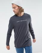 Asos Longline Long Sleeve T-shirt With Anywhere Print And Hem Distress - Gray