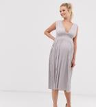 Asos Design Maternity Premium Lace Insert Pleated Midi Dress-pink