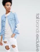 Liquor & Poker Tall Denim Jacket With Extreme Distressing And Sequin Detail - Blue