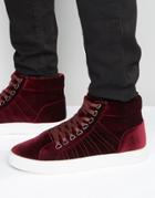 Asos Mid Top Sneakers In Burgundy Velvet - Red