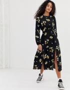 Nobody's Child Maxi Dress With Shirred Waist And Side Split In Floral - Black