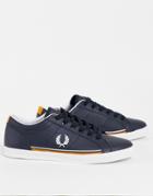Fred Perry Baseline Perf Leather Sneakers With Tipped Sole In Navy