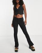 Topshop Bengaline Double Button Low Rise Flare Pants In Black