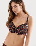 Pour Moi Fuller Bust Hot Spots Ditsy Padded Underwired Bikini Top In Black Multi - Black