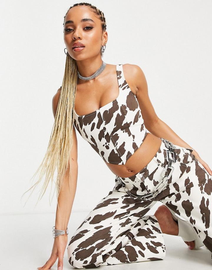 Asos Design Relaxed Dad Jeans In Cow Print-multi