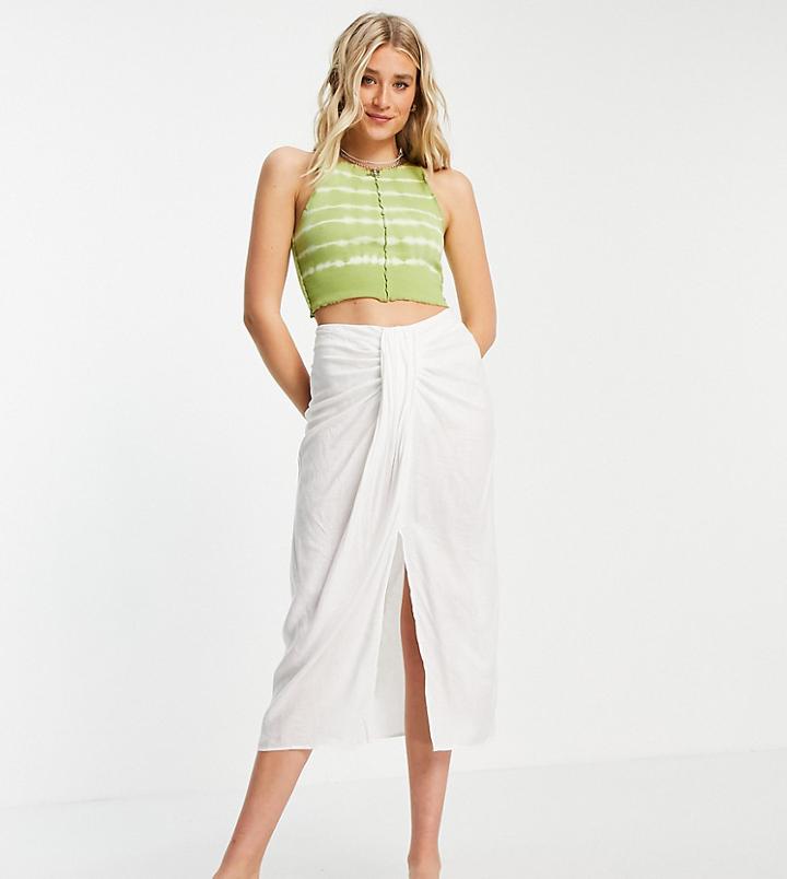 Asos Design Tall Midi Skirt With Drape Detail In White