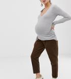 Asos Design Maternity Under The Bump Waistband Cord Pants-brown