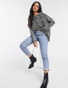Miss Selfridge Long Sleeve Oversized T-shirt In Monochrome Animal-black