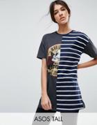 Asos Tall T-shirt With Cutabout Print And Stripe - Multi