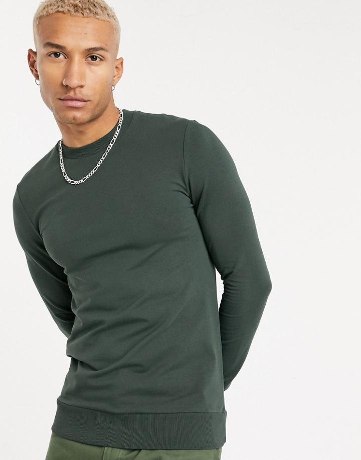 Asos Design Muscle Sweatshirt In Forest Green