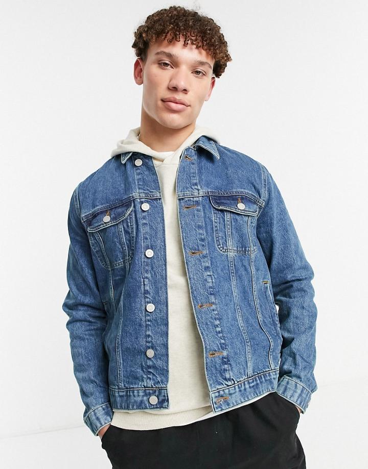 Asos Design Regular Denim Jacket In Mid Wash-blues