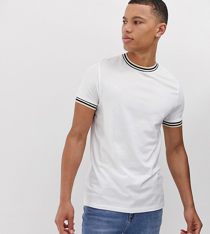 Asos Design Tall T-shirt With Contrast Tipping In White - White