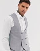 Harry Brown Skinny Fit Light Gray Stretch Check Curved Suit Vest - Gray