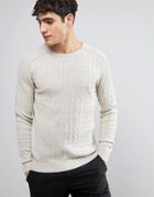 Selected Homme 100 % Cotton Crew Neck Knitted Cable Sweater - Beige