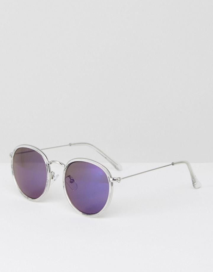 Mango Mirrored Lens Round Sunglasses - Blue