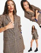 Asos Design Shrunken Dad Suit Blazer In Navy And Yellow Check-multi