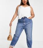 River Island Plus Mom Jeans In Medium Blue-blues