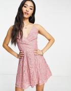 Asos Design Lace Prom Mini Dress With Lace Up Back-pink