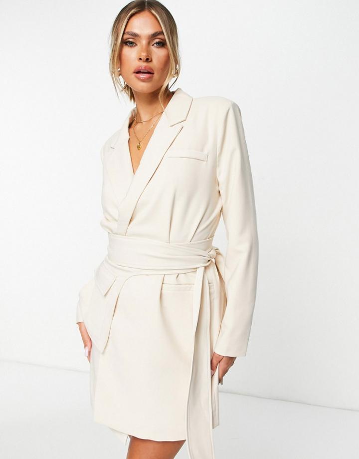 4th + Reckless Belt Detail Blazer Dress In Cream-white