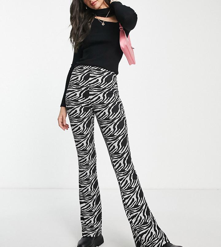 New Look Tall Marble Print Flare Pants In Black