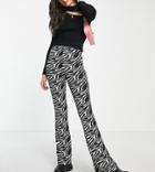 New Look Tall Marble Print Flare Pants In Black