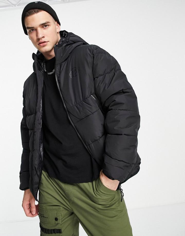 Pull & Bear Hooded Puffer In Black