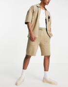 Only & Sons Organic Cotton Jersey Shorts In Beige - Part Of A Set-neutral