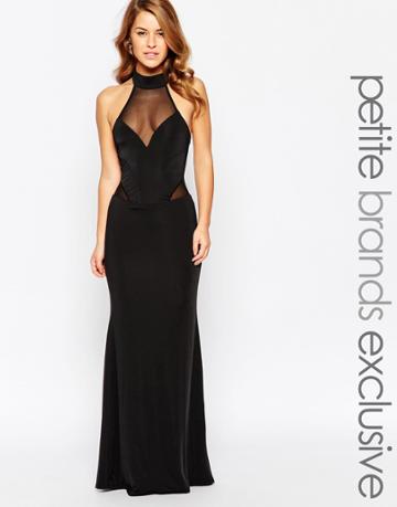 Lipstick Boutique Petite Mesh Insert Halter Maxi Dress - Black