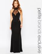 Lipstick Boutique Petite Mesh Insert Halter Maxi Dress - Black