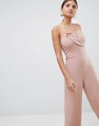 Prettylittlething Tux Bandeau Wide Leg Jumpsuit - Purple