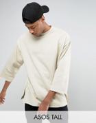 Asos Tall Oversized Longline Sweatshirt With Raw Edges & Side Zips - Beige