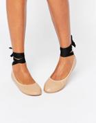 London Rebel Tie Up Ballerina - Beige