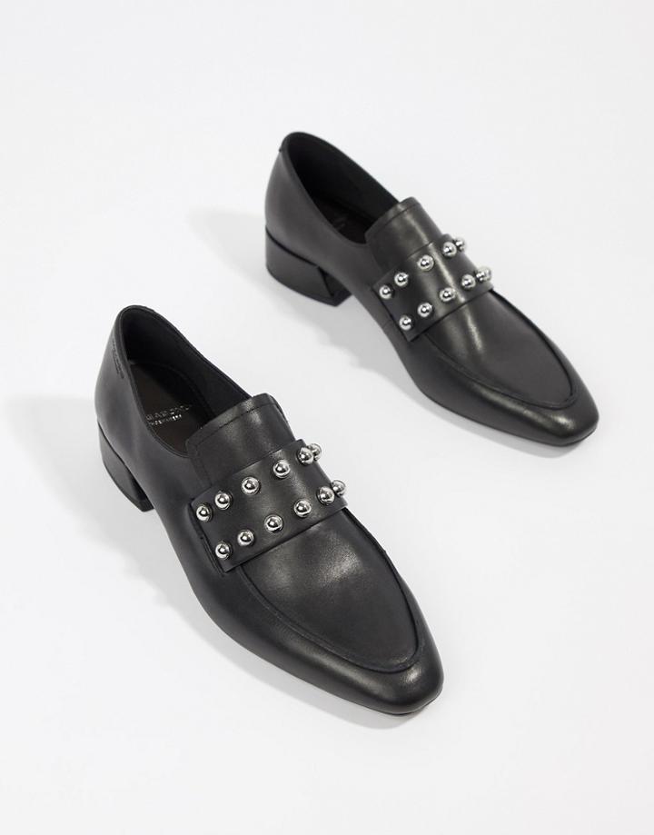 Vagabond Joyce Leather Pointed Loafer With Studs - Black