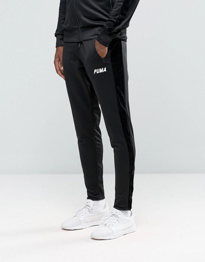 Puma Joggers With Velvet Trim In Tapered Fit - Black