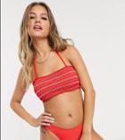 New Look Bandeau Bikini Top In Red-black
