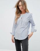 Abercrombie & Fitch Smocked Sleeve Shirt With Cuff Detail - Blue