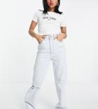 Pull & Bear Petite Straight Leg Jeans In Light Blue-blues
