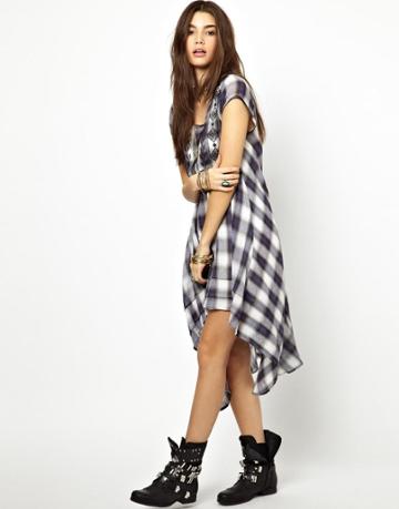 Free People Dress With High Low Hem In Plaid