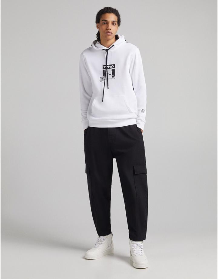 Bershka Hoodie With Front And Back Print In White