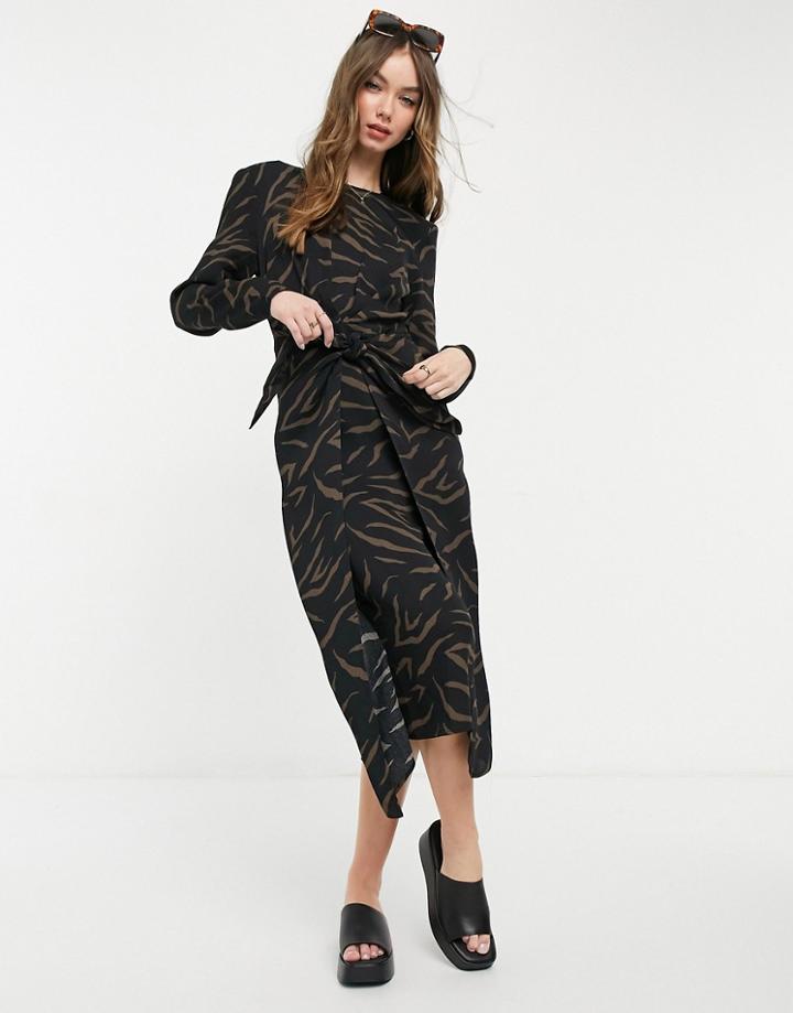 & Other Stories Long Sleeve Midi Tie Waist Dress In Multi