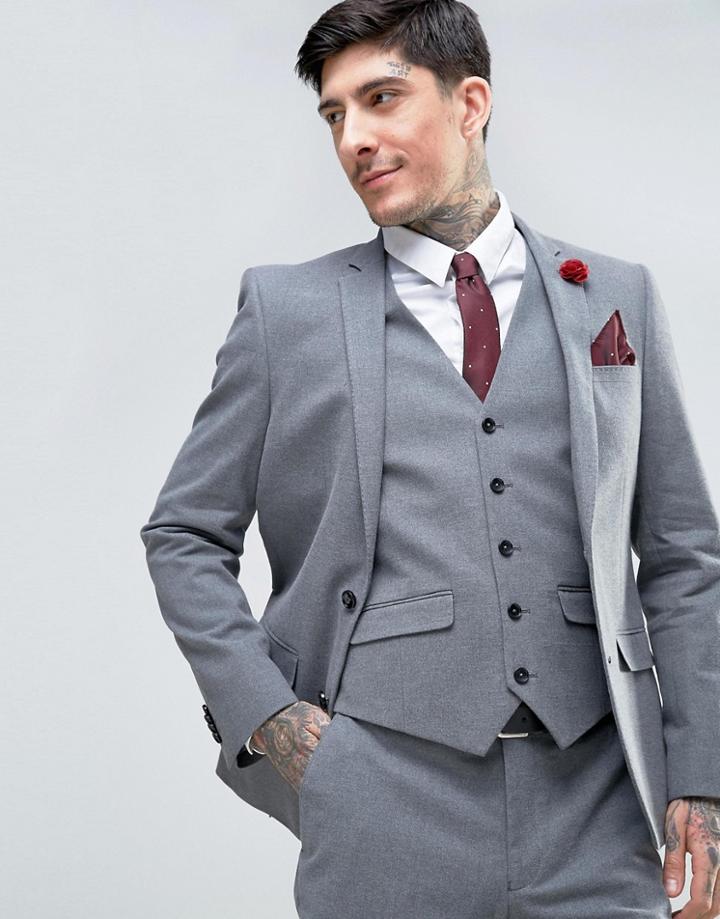 Harry Brown Slim Fit Flannel Suit Jacket - Gray