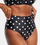 Peek & Beau High Leg High Waist Bikini Bottom With Picot Edging In Black Polka Dot-navy