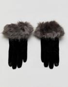 Lipsy Suede Faux Fur Gloves - Black