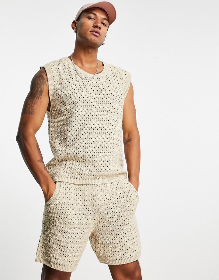 Asos Design Textured Tank Top In Neutral - Part Of A Set