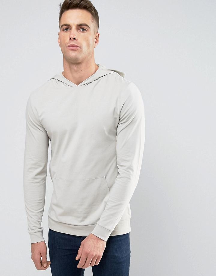 Asos Muscle Hoodie In Stone - Gray