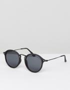 Asos Round Sunglasses In Matte Black With Metal Arms - Black