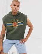 Asos Design Sleeveless Oversized Hoodie In Khaki With Lux Chest Print-green