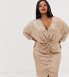 Tfnc Plus 3/4 Sleeve Waist Knot Midi Dress In Rose Gold