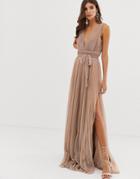Forever Unique Plisse Prom Maxi Dress In Rose Gold - Gold